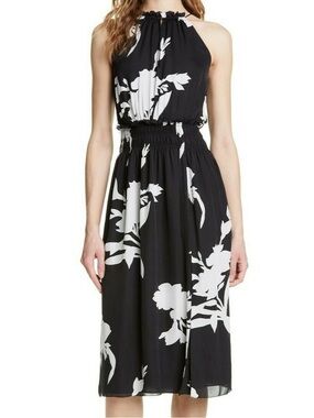 Joie Silk Black and White Floral Halter Midi Dress